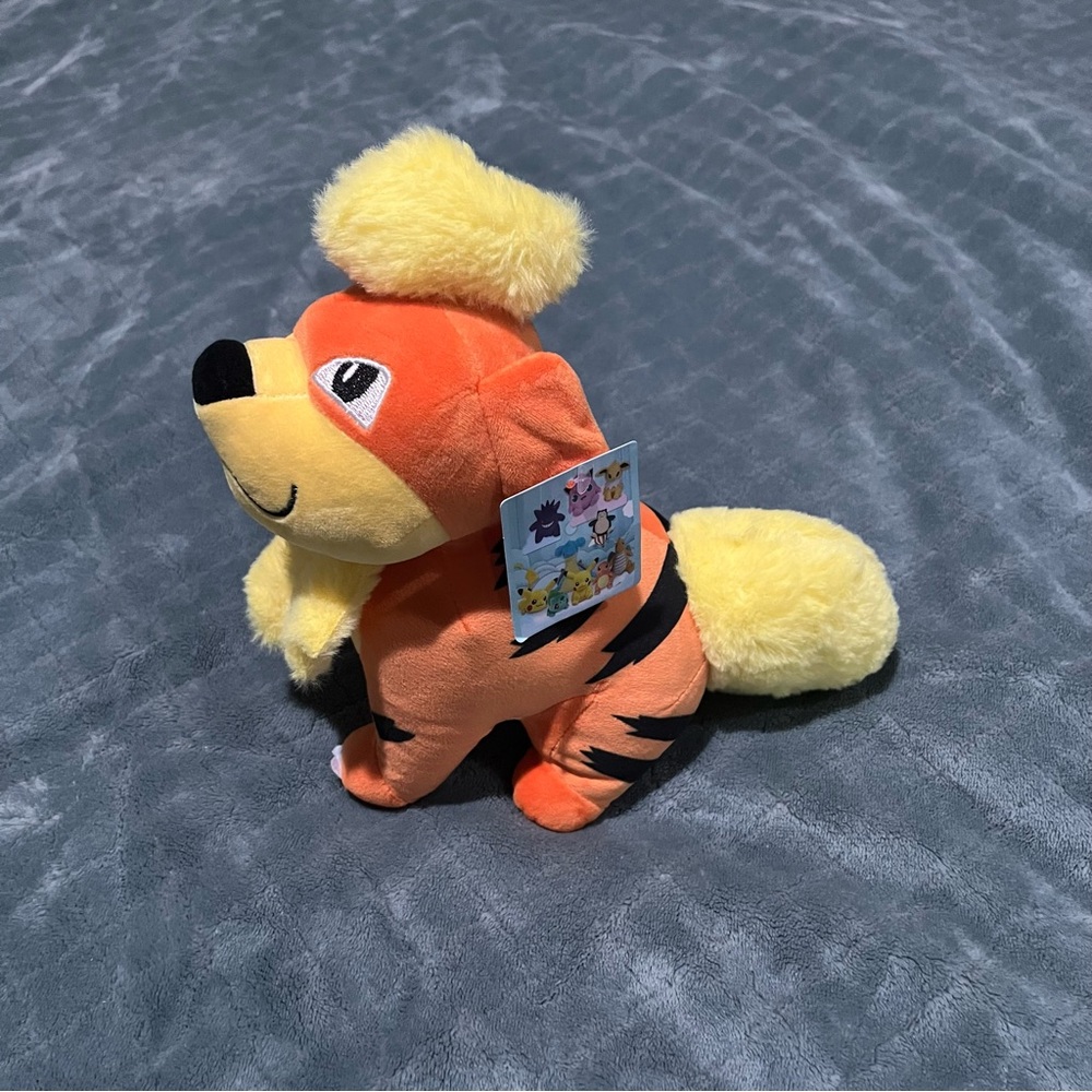 Pokemon Growlithe Plush Stuffed Animal Toy Orange Black Striped Fire Type 8 Inch